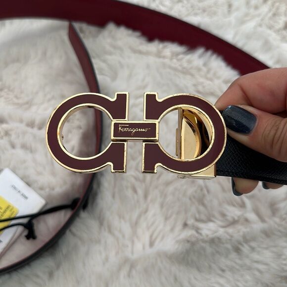 Salvatore Ferragamo Double Adjustable Calfskin Belt Size 95 in Black/Red - Picture 9 of 12